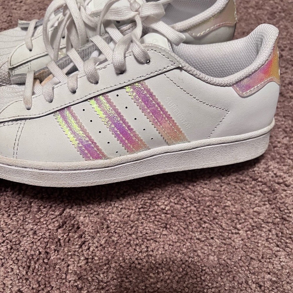 Adidas White Sneakers with Iridescent Stripes